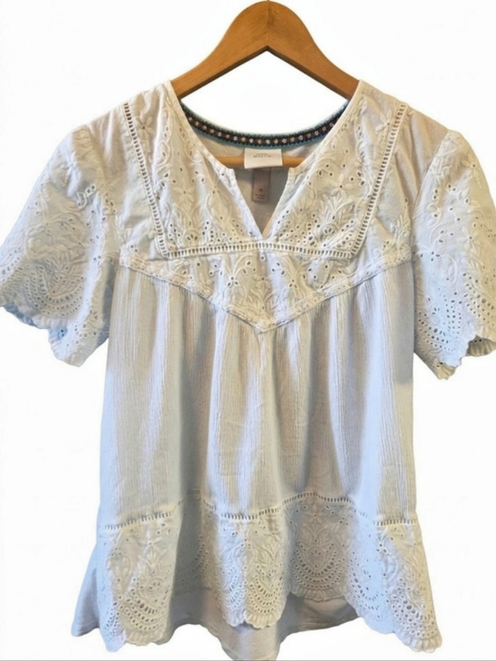 Knox Rose White Eyelet Embroidered Boho Blouse White Medium